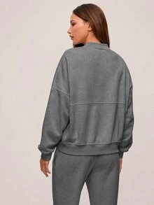 SHEIN BASICS Women's Solid Color Drop Shoulder Long Sleeve Casual Athleisure Loose Baseball Jacket Gym Light Grey Autumn - Dark Grey - View 9