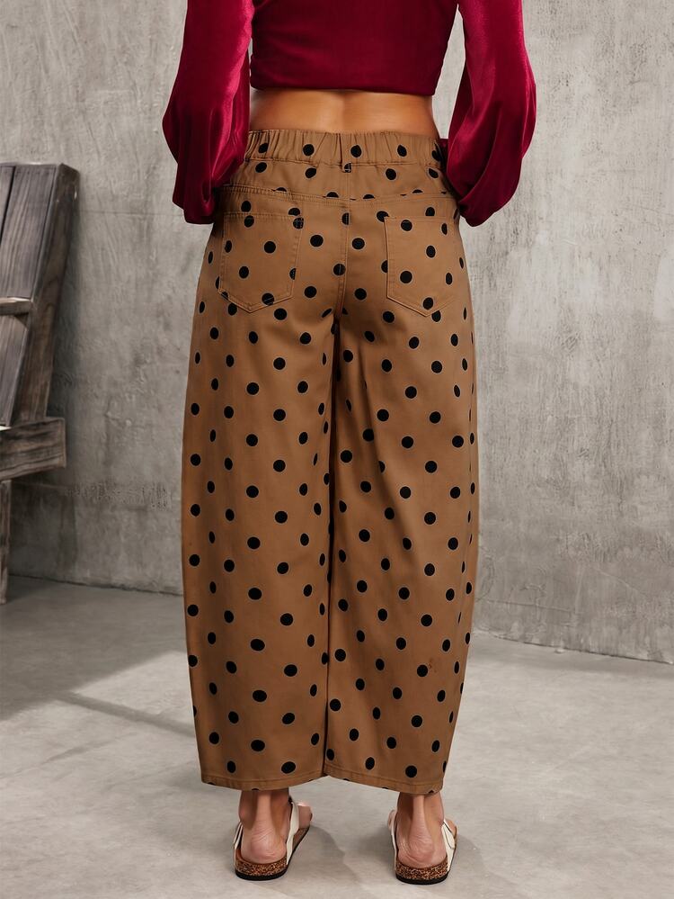 Breezaya Women's Polka Dot Print Flared Leg Jeans Vacation Brown Polka Dot Summer Boho - Coffee Brown - View 9