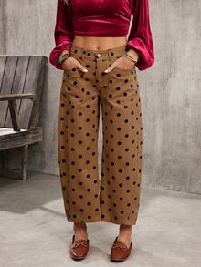 Breezaya Women's Polka Dot Print Flared Leg Jeans Vacation Brown Polka Dot Summer Boho - Coffee Brown - View 8