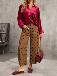 Breezaya Women's Polka Dot Print Flared Leg Jeans Vacation Brown Polka Dot Summer Boho - Coffee Brown - View 5