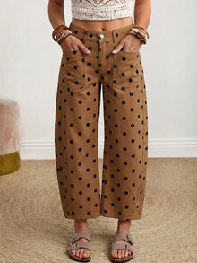 Breezaya Women's Polka Dot Print Flared Leg Jeans Vacation Brown Polka Dot Summer Boho - Coffee Brown - View 3