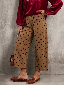 Breezaya Women's Polka Dot Print Flared Leg Jeans Vacation Brown Polka Dot Summer Boho - Coffee Brown - View 7