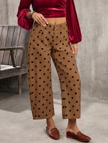 Breezaya Women's Polka Dot Print Flared Leg Jeans Vacation Brown Polka Dot Summer Boho - Coffee Brown - View 4