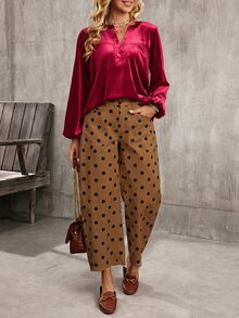 Breezaya Women's Polka Dot Print Flared Leg Jeans Vacation Brown Polka Dot Summer Boho - Coffee Brown - View 6