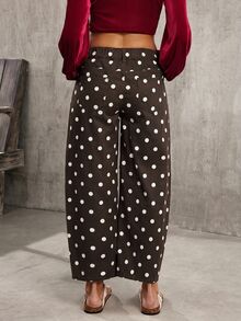 EMERY ROSE Women's Polka Dot Pattern Pocket Casual Loose Wide Leg Jeans - Coffee Brown - View 9