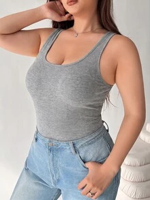 Solflare Spring/Summer Clothing Multi-Color White+Black+Grey 3-Color Fitted Plus Size Long Tank Top - Multicolor - View 7