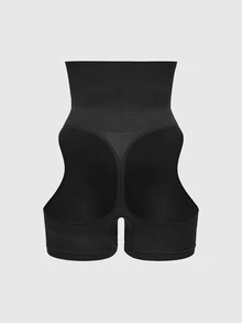 SHAPORA 女士纯色高腰镂空塑身短裤 - 黑色 - 查看 2