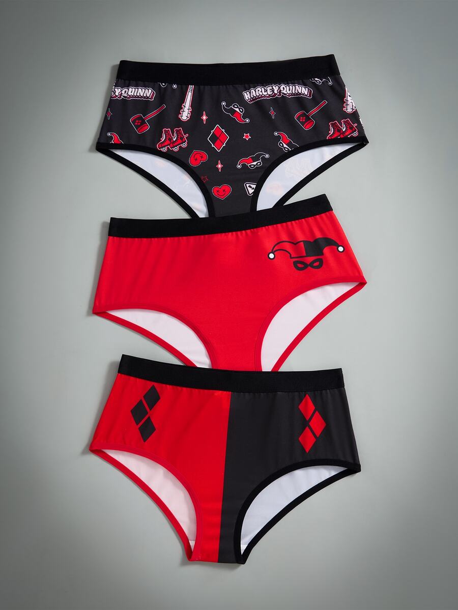 Harley Quinn X SHEIN Women's Printed Elastic Waist Casual Comfortable Triangle Panties - Black - View 1