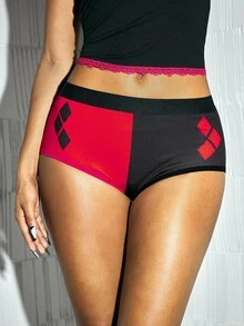 Harley Quinn X SHEIN Women's Printed Elastic Waist Casual Comfortable Triangle Panties - Black - View 5