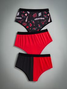 Harley Quinn X SHEIN Women's Printed Elastic Waist Casual Comfortable Triangle Panties - Black - View 2