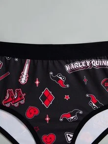 Harley Quinn X SHEIN Women's Printed Elastic Waist Casual Comfortable Triangle Panties - Black - View 10