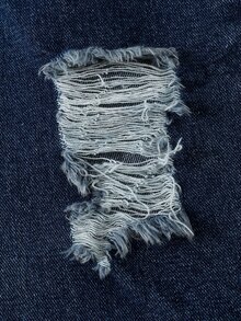 SHEIN ChillGRL 女童 Y2K 休閒百搭街頭風不對稱彈性腰破損寬鬆直筒寬腿牛仔長褲 2025 夏季新款 嬰兒藍 - 深色水洗藍 - 查看 7