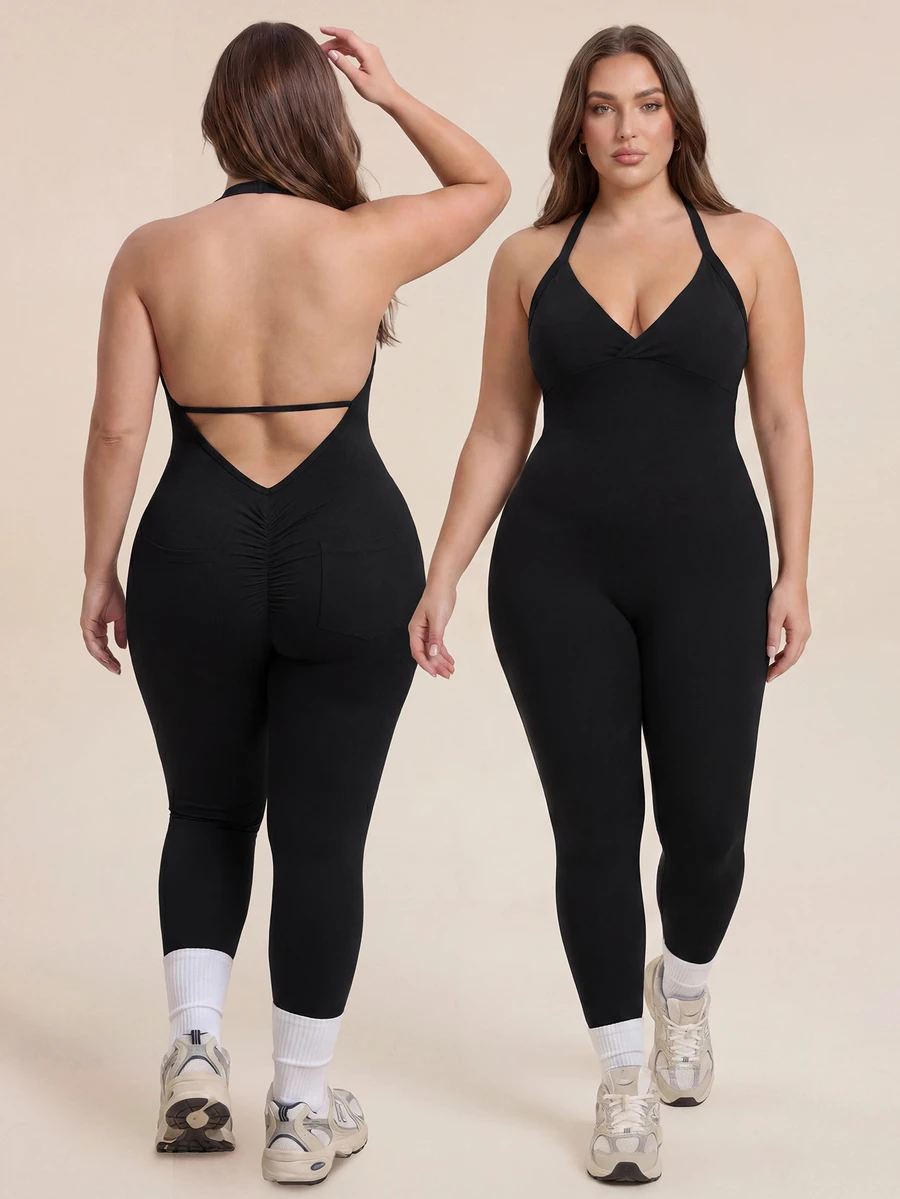 Rhythm Era Seamless High Elasticity Yoga Sports Fitness Running Plus Size Women Jumpsuit - Black - View 1