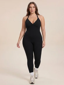 Rhythm Era Seamless High Elasticity Yoga Sports Fitness Running Plus Size Women Jumpsuit - Black - View 2