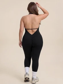 Rhythm Era Seamless High Elasticity Yoga Sports Fitness Running Plus Size Women Jumpsuit - Black - View 3