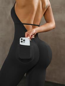 Rhythm Era Seamless High Elasticity Yoga Sports Fitness Running Plus Size Women Jumpsuit - Black - View 6