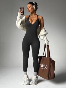 Rhythm Era Seamless High Elasticity Yoga Sports Fitness Running Plus Size Women Jumpsuit - Black - View 5
