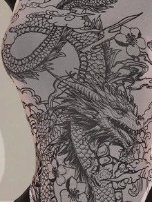 SHEIN ICON 女士紧身龙纹连体衣，性感裸色前卫连体衣，适合秋冬季 - 彩色 - 查看 8