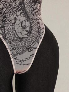 SHEIN ICON 女士紧身龙纹连体衣，性感裸色前卫连体衣，适合秋冬季 - 彩色 - 查看 10
