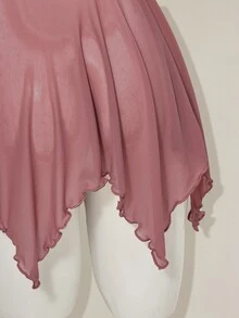 SHEIN ICON Women's Pink Sequin Embroidered V-Neck Mesh Patchwork Asymmetrical Ruffle Hem Spaghetti Strap Bodycon Mini Dress Fairycore Vacation Dinner - Brown - View 12