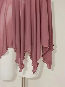 SHEIN ICON Women's Pink Sequin Embroidered V-Neck Mesh Patchwork Asymmetrical Ruffle Hem Spaghetti Strap Bodycon Mini Dress Fairycore Vacation Dinner - Brown - View 11