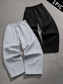 PAVTROS Men's Autumn & Winter Old‑Money Sweatpants, Spliced & Rivet Accent Design,Perfect Millennium‑Theme Gift For Halloween & Christmas - Grey - View 1