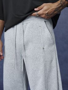 PAVTROS Men's Autumn & Winter Old‑Money Sweatpants, Spliced & Rivet Accent Design,Perfect Millennium‑Theme Gift For Halloween & Christmas - Grey - View 6