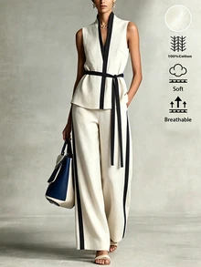 SHEIN LUNE 女款夏季時尚拼色休閒兩件套 - 彩色 - 查看 3