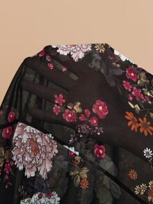 Almamuse 女士优雅花卉印花泡泡袖连衣裙 - 黑色 - 查看 8