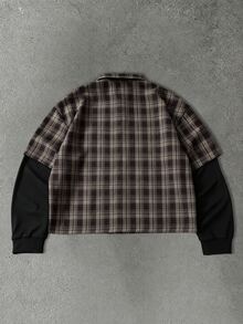 ROMWE MEN Street Life Men's Plaid 2 In 1 Loose Fit Shirt With Tie - Multicolor - View 3