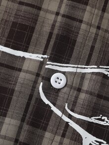ROMWE MEN Street Life Men's Plaid 2 In 1 Loose Fit Shirt With Tie - Multicolor - View 4