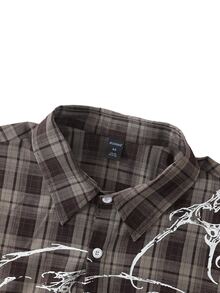 ROMWE MEN Street Life Men's Plaid 2 In 1 Loose Fit Shirt With Tie - Multicolor - View 2