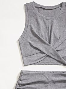SHEIN Franclia Women Two-piece Outfits Kolor Memutar Rib-Knit Plain Casual - Grey - View 6