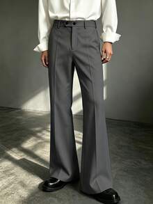 Claim Dot Men's Fashion Versatile Commuter Flared Pants - Dark Grey - View 3