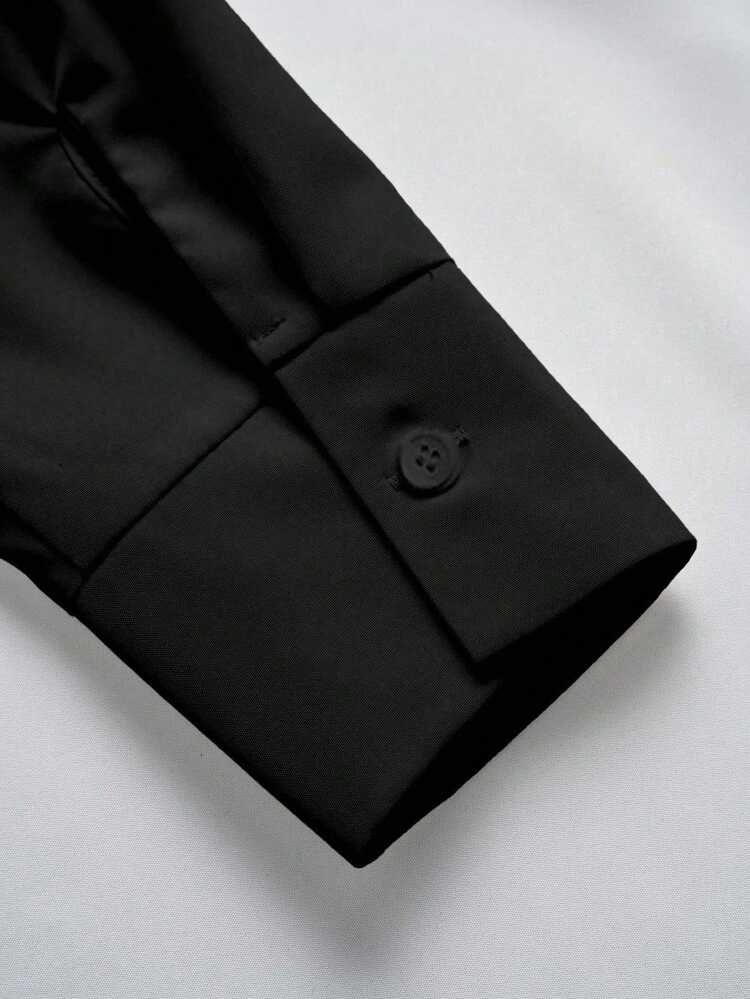 EMERY ROSE Women's Casual Elegant Commute Solid Color Long Sleeve Shirt Autumn Cloth For Women Office Black And White - Black - View 7