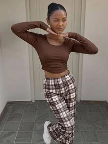 SHEIN 青少年女孩拼色休閒簡約時尚百搭日常上學套裝 秋冬款 - 黃色 - 查看 4