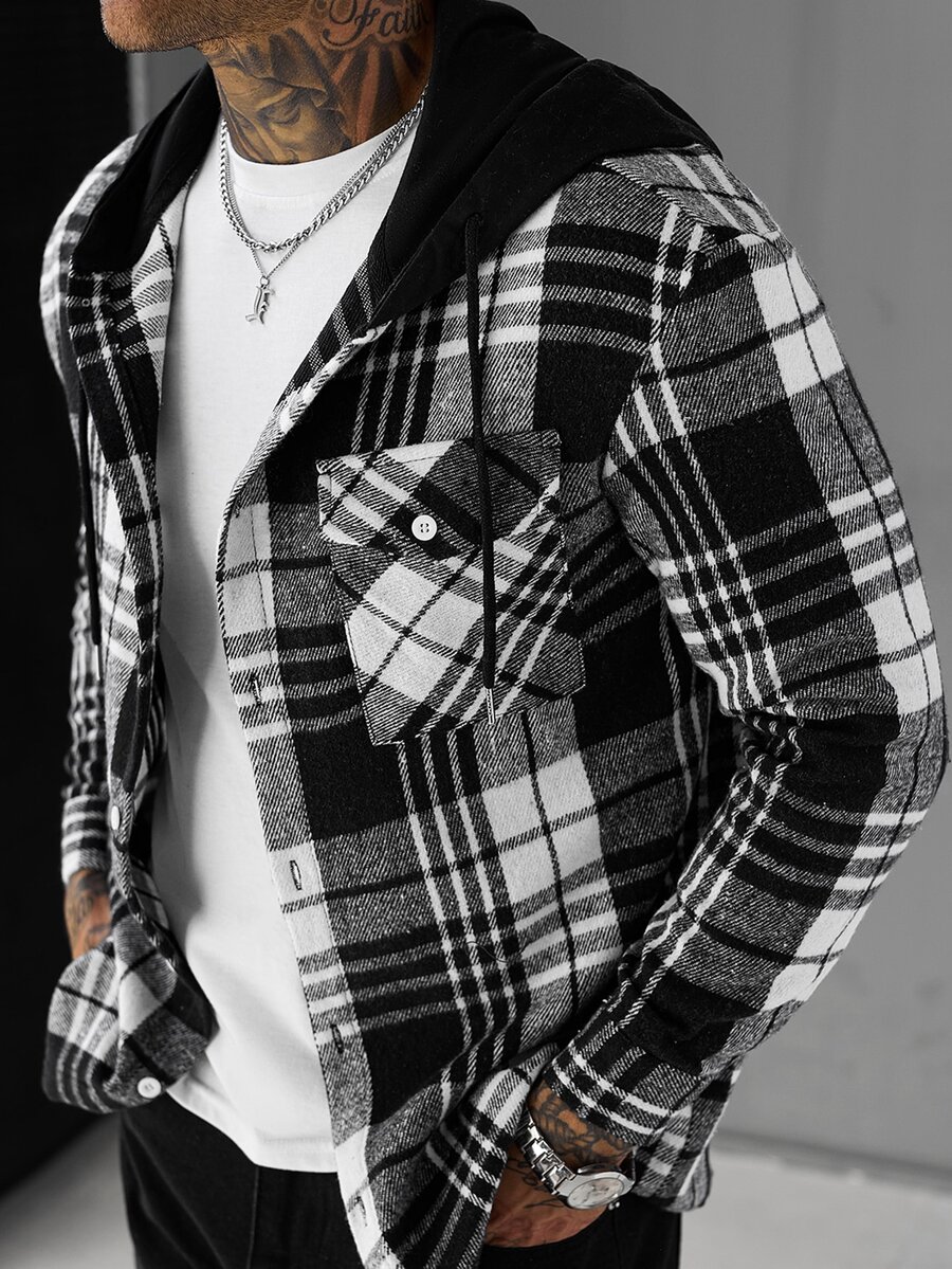 Manfinity CasualCool Men's Long Sleeve Hooded Brushed Thick Wool Blend Jacket - Multicolor - View 1