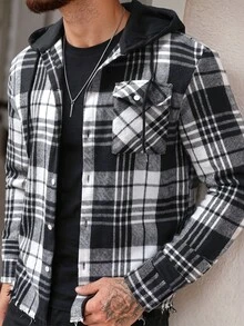 Manfinity CasualCool Men's Long Sleeve Hooded Brushed Thick Wool Blend Jacket - Multicolor - View 4