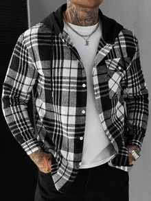 Manfinity CasualCool Men's Long Sleeve Hooded Brushed Thick Wool Blend Jacket - Multicolor - View 3