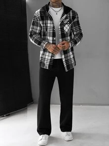 Manfinity CasualCool Men's Long Sleeve Hooded Brushed Thick Wool Blend Jacket - Multicolor - View 5