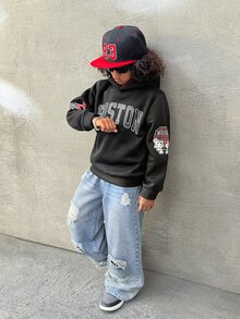 Coolane Kids 青少年男孩时尚休闲复古蓝色舒适基础宽松阔腿牛仔裤男孩酷炫装/男孩感恩节装儿童服装男童服装日常装和儿童夏春装 - 藍色 - 查看 5