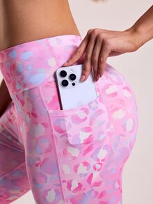 SHEIN Rhythm Era 大尺碼女款漸層豹紋數位迷彩高腰運動緊身褲 健身運動 粉色 夏季 - 粉色 - 查看 7