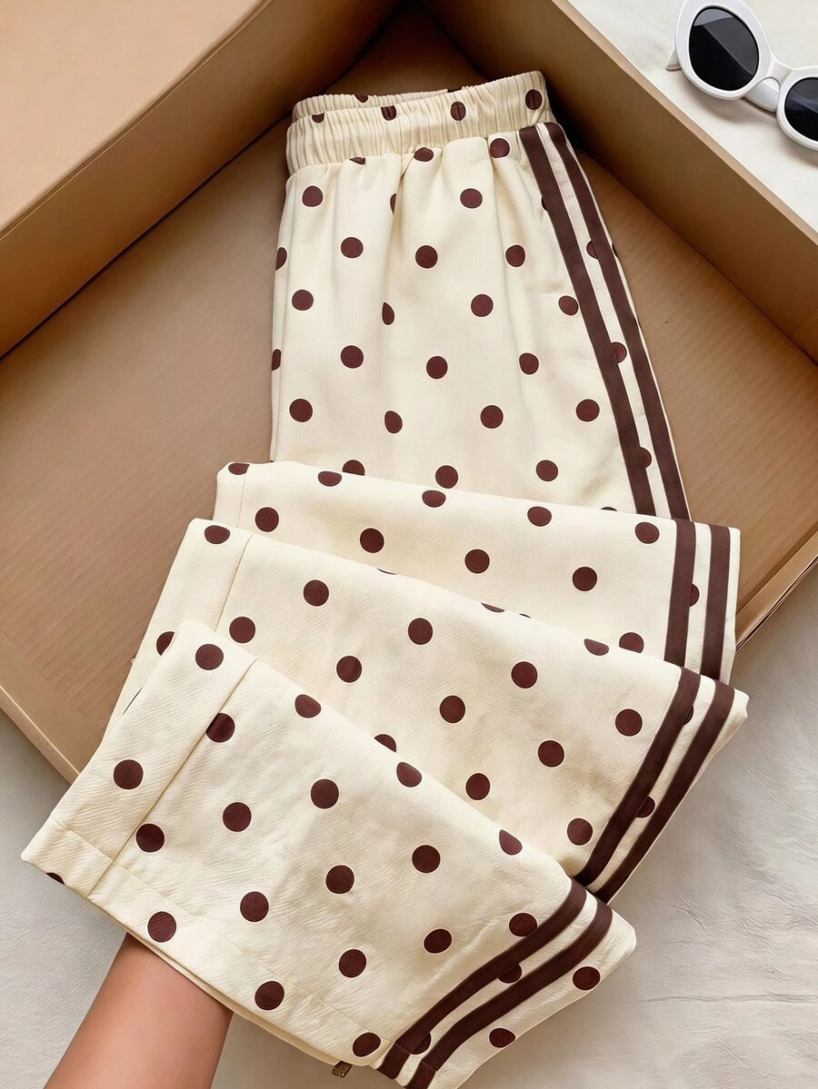 SHEIN 兒童青少年女孩針織豹紋印花貼帶寬腿運動褲,春夏秋冬新款,休閒百搭修身低腰鬆緊腰寬腿運動褲,拼色拼接,海軍藍,返校季 - 彩色 - 查看 1