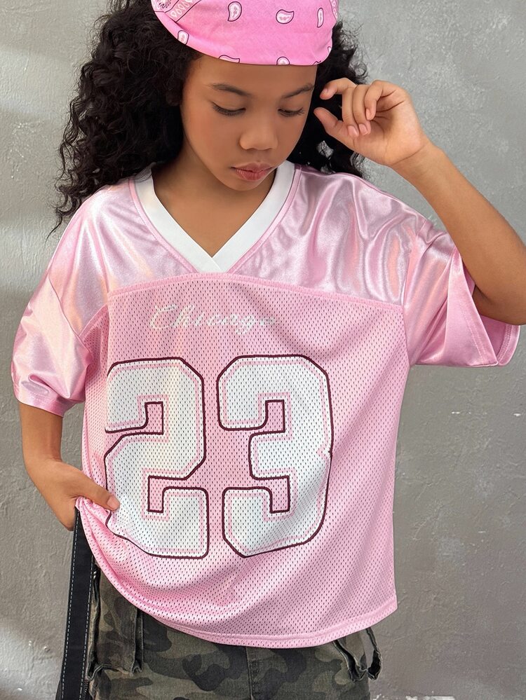 Coolane Kids Tween Girls Fall/Winter Festival Streetwear Vintage Breathable Mesh Number Pattern Graphics Baseball Jersey - Pink - View 5