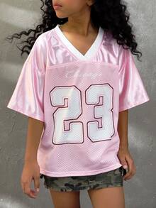 Coolane Kids Tween Girls Fall/Winter Festival Streetwear Vintage Breathable Mesh Number Pattern Graphics Baseball Jersey - Pink - View 4