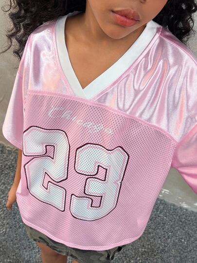 Coolane Kids Tween Girls Fall/Winter Festival Streetwear Vintage Breathable Mesh Number Pattern Graphics Baseball Jersey