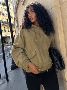Modviera 純色拉鍊連帽戶外夾克 - 卡其色 - 查看 7