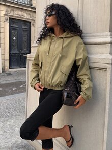 Modviera 純色拉鍊連帽戶外夾克 - 卡其色 - 查看 6