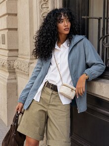 Modviera Zip Up Hooded Sun-Proof Jacket - Dusty Blue - View 1