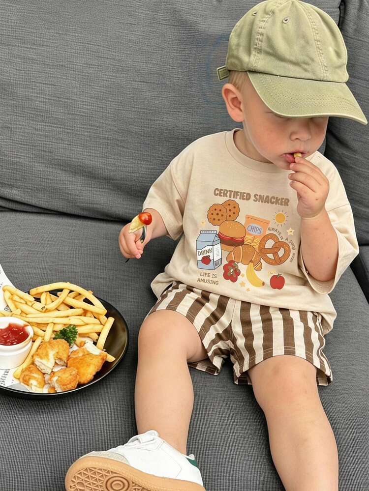 THE HAPPY LOOK Baby Boy Casual Minimalist Cartoon Graphic T-Shirt Set Suitable For Summer - Multicolor - View 4